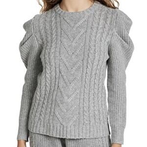Madeleine Thompson Wegen Gray Cashmere Blend Puff Sleeve Cableknit Sweater L
